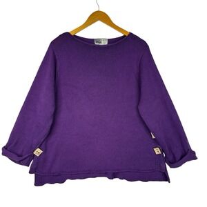 Habitat Purple Knit Pullover Top XL Side Button Detail Asym Hem Cotton